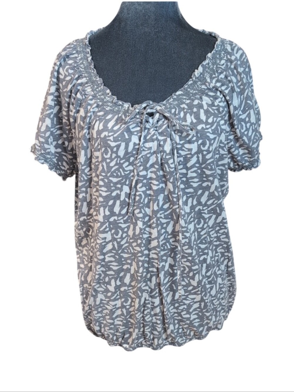 Faded Glory Gray & White Raglan Peasant Top Size XL